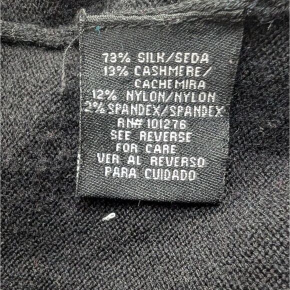 Black silk - cashmere v-neck sweater size S with herringbone detailing 3/4sleeve - Picture 4 of 8